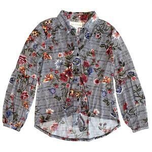 French Laundry Checked Floral Tie Front Top Size Medium